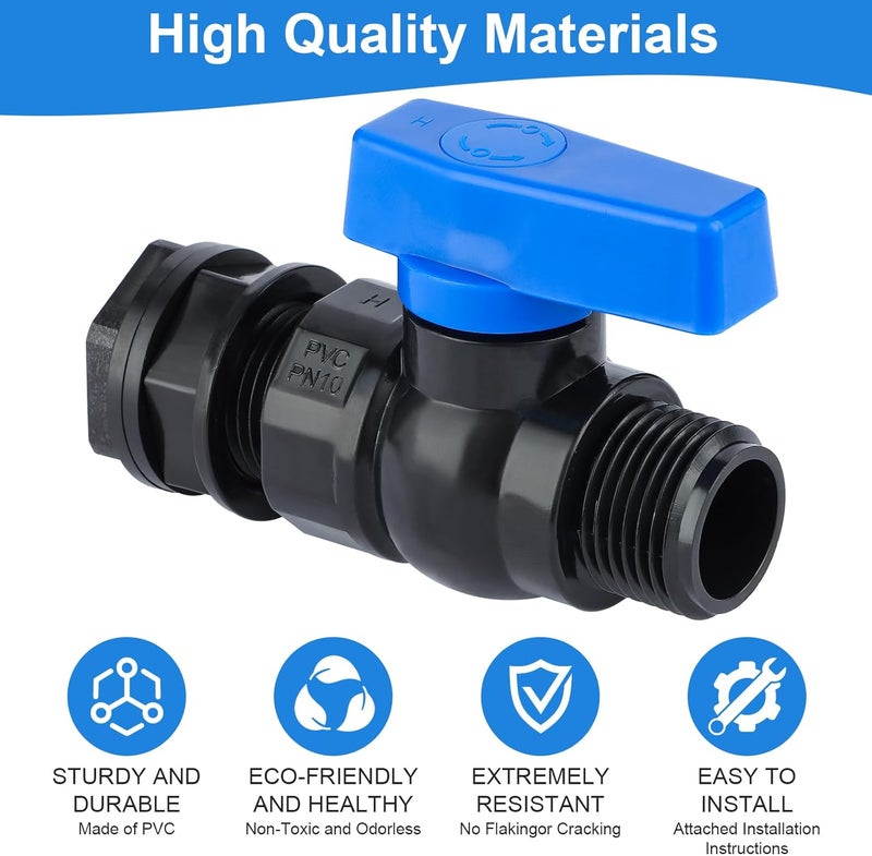 VYH PVC Rain Barrel Spigot Kit 3/4" GHT Garden Diverter Kit With Bulkhead Fitting Garden Hose Faucet Thread Ball Valve for Water Adapter Tanks, Aquariums Rain Barrel Diverter Kit （2 Pack） - Image 5
